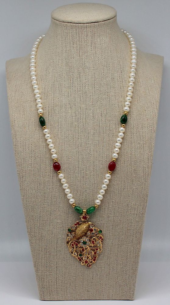 Appraisal: JEWELRY Persian Indian kt Gold Emerald Ruby Pendant Persian Indian