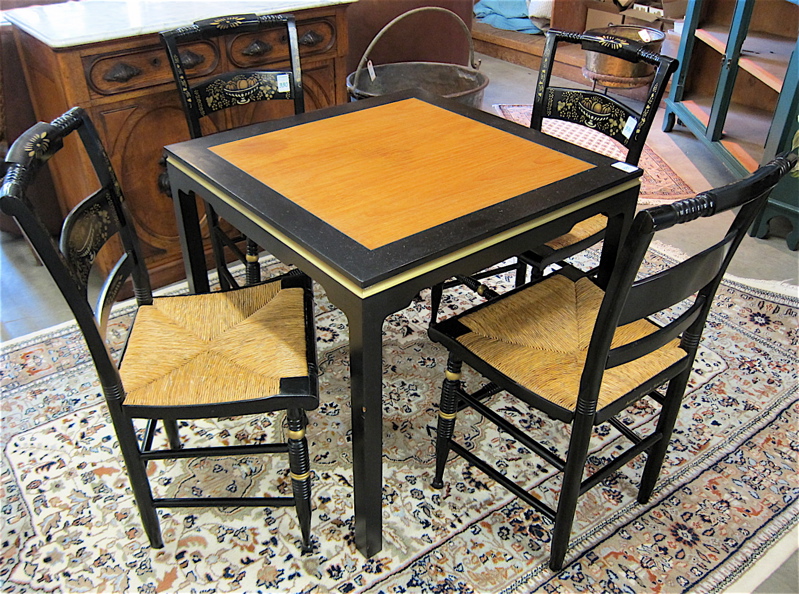 Appraisal: FIVE-PIECE HITCHCOCK STYLE CARD TABLE AND CHAIR GROUP square table