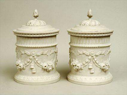 Appraisal: Pair of Neoclassical-Style Carved Alabaster Covered Jars in in diam