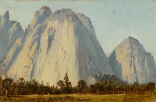 Appraisal: Albert Bierstadt - Cathedral Rocks Yosemite Valleyoil on paper laid