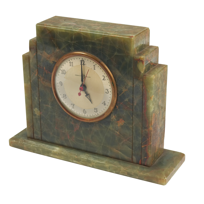 Appraisal: Herman Miller table clock s stepped case of green alabaster