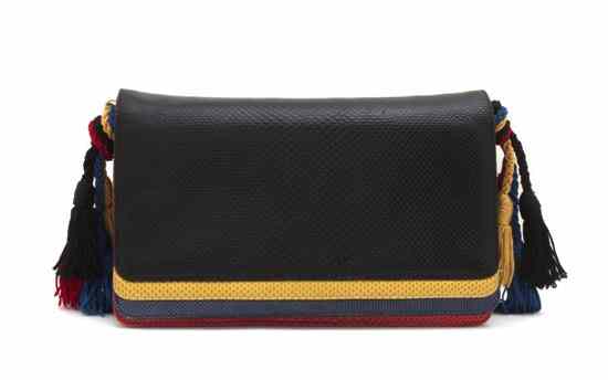 Appraisal: A Judith Leiber Multicolor Lizardskin Clutch with a matching cord