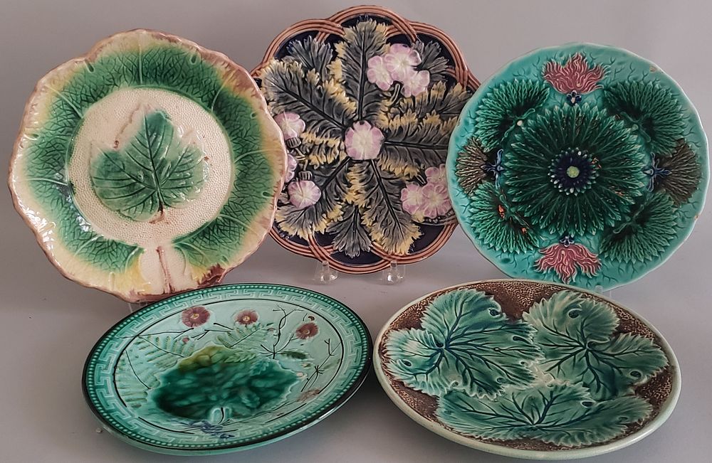 Appraisal: Antique Majolica Plates Antique Majolica Plates with various floral leaf