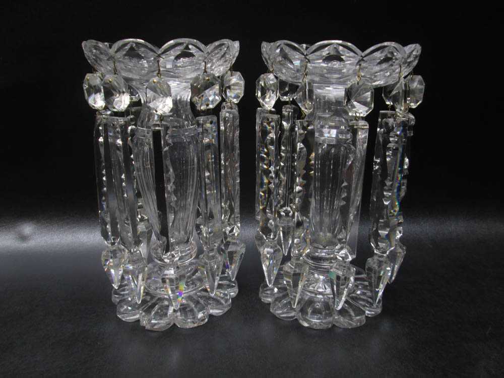 Appraisal: PAIR OF CUT CRYSTAL LUSTRES with flower form cut pedestal