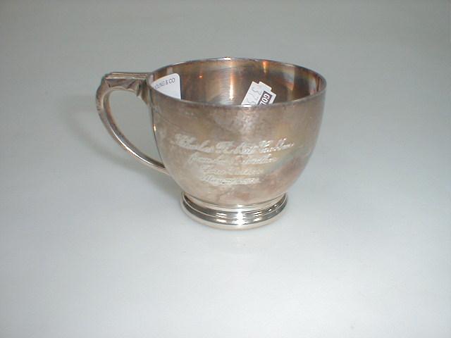 Appraisal: An Art Deco silver cup Birmingham Presentation inscription oz