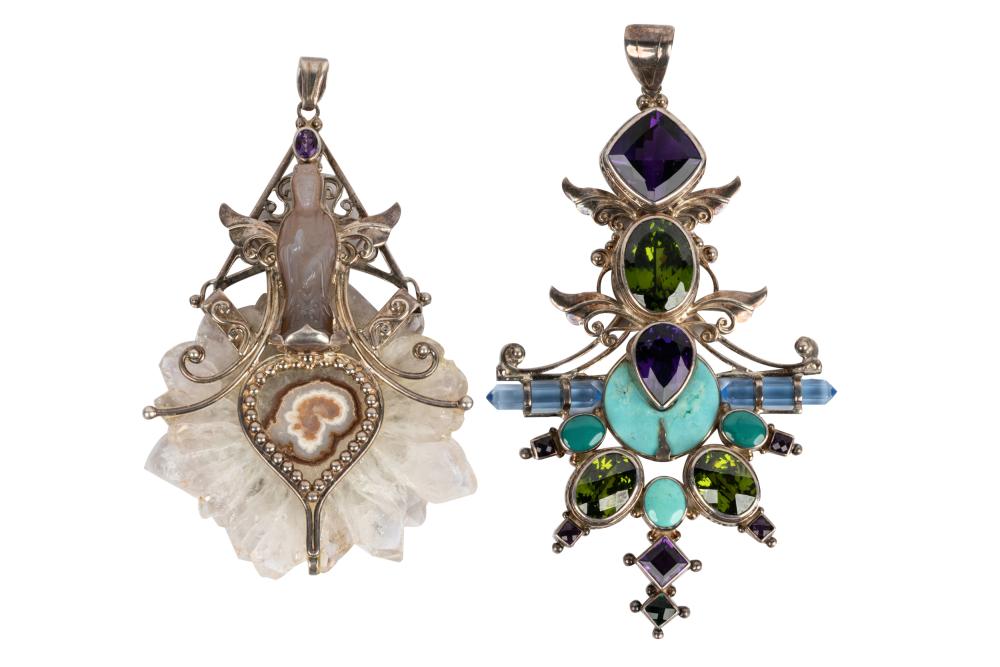 Appraisal: TWO SHANKARI STERLING SILVER MULTI-GEM PENDANTSthe first containing one cushion