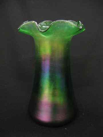 Appraisal: Loetz Art Glass Vase iridescent finish onemerald green ruffle top