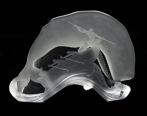 Appraisal: A Steuben clear and frosted glass sculpture Moby Dick designed