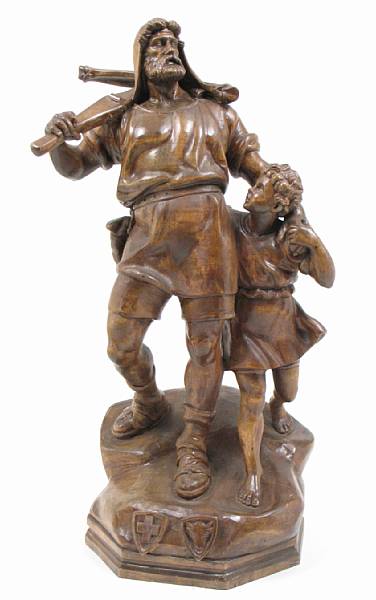 Appraisal: A carved wood figure of William Tell and son height