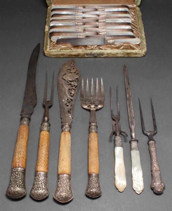 Appraisal: Assorted Victorian cutlery and serving pieces including bone-handled fish set