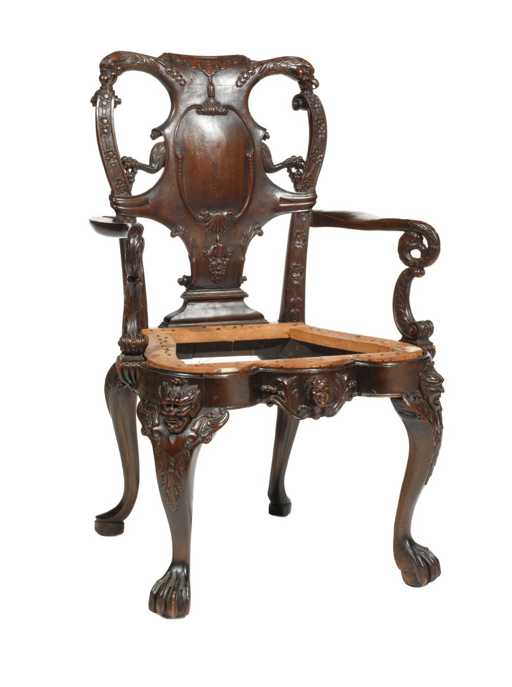 Appraisal: Large George II-Style Carved Walnut Armchair th c in the