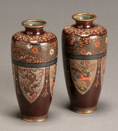 Appraisal: Pair of Japanese Cloisonn Enamel Vases Meiji-Taisho Period - Enameled