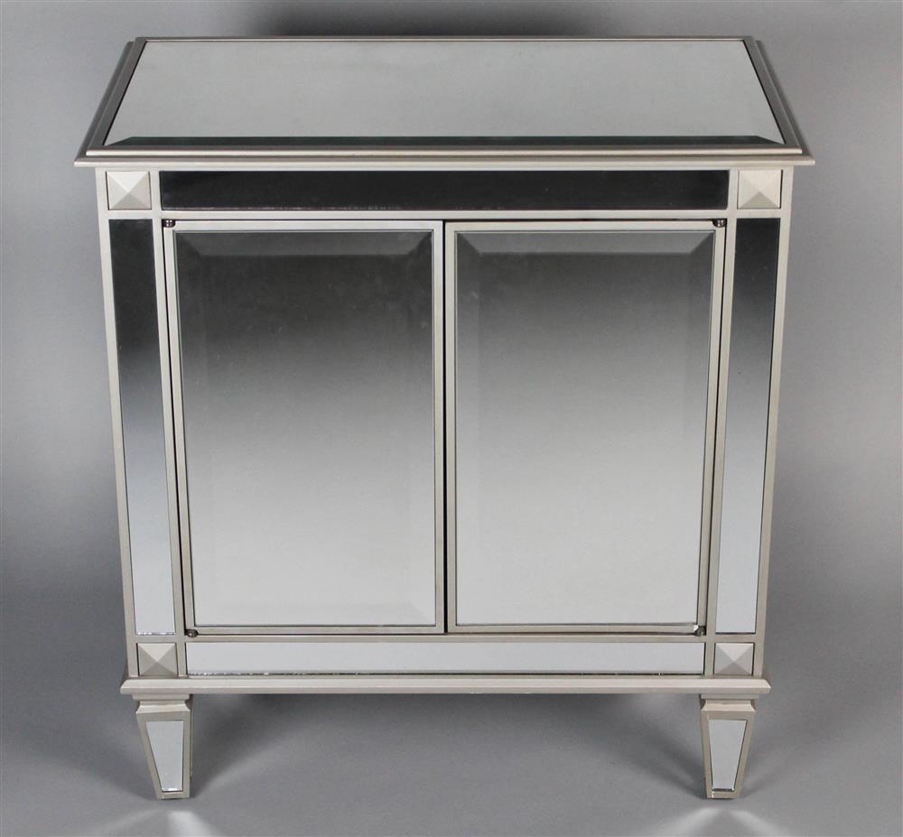 Appraisal: MIRRORED AND SILVER PAINTED BAR CABINET OR SIDE TABLE inset