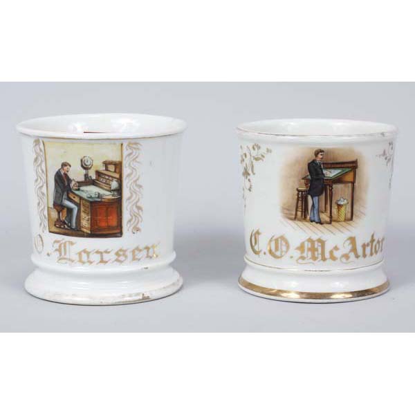 Appraisal: Two occupational shaving mugs draftsman C O McArtor and watchmaker