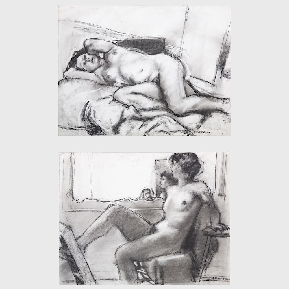 Appraisal: John Dubrow b Reclining Nude and Seated Nude Two charcoal