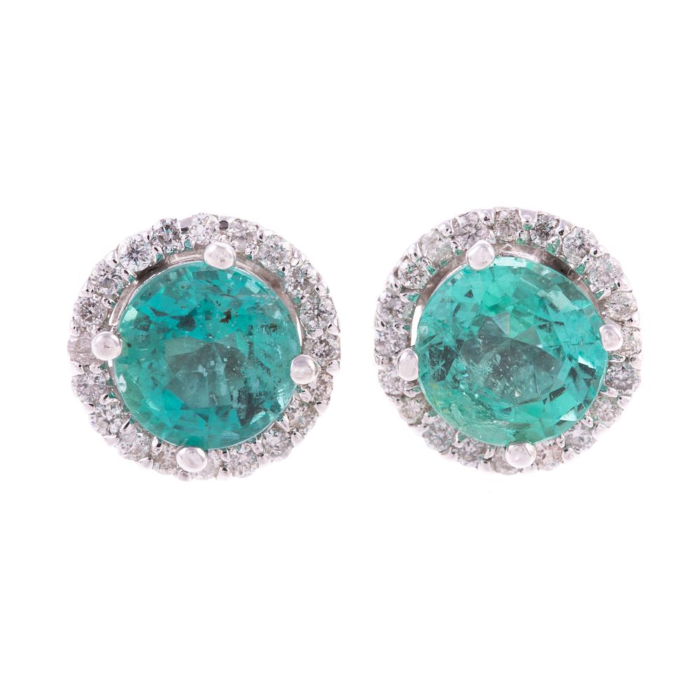 Appraisal: A Pair of Emerald Diamond Halo Earrings in K K