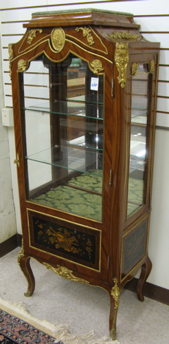 Appraisal: LOUIS XV STYLE ORMOLU-MOUNTED KINGWOOD VITRINE the glazed panel door