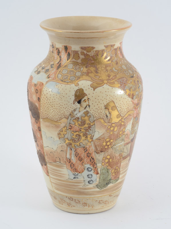 Appraisal: JAPANESE SATSUMA VASE Floral decorated with outdoor genre scenes unmarked