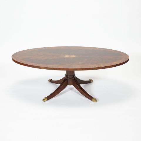 Appraisal: Regency Style Satinwood Inlaid Mahogany Oval Low Table mid th