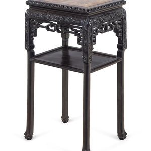 Appraisal: A Chinese Export Carved and Marble-Inset Rosewood Jardini re Stand