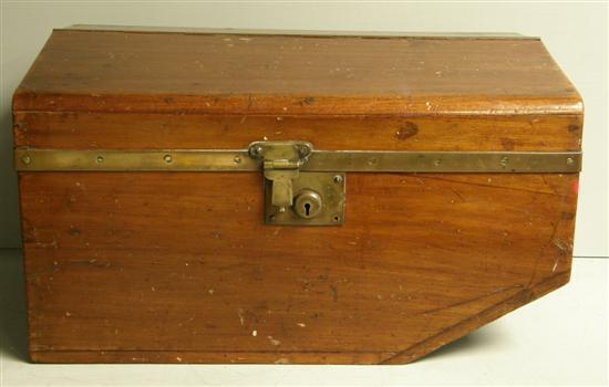 Appraisal: Early th century mahogany and brass bound car trunk probably