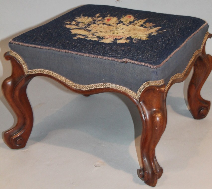 Appraisal: A Victorian mahogany framed stool the shaped square top partially