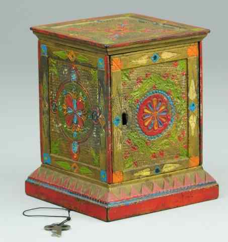 Appraisal: GEOMETRIC SAFE STILL BANK Kyser Rex c colorfully painted overall