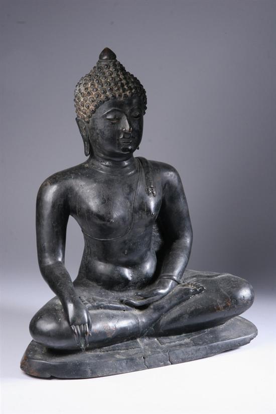 Appraisal: THAI BRONZE FIGURE OF BUDDHA SHAKYAMUNI Lanna school Seated in