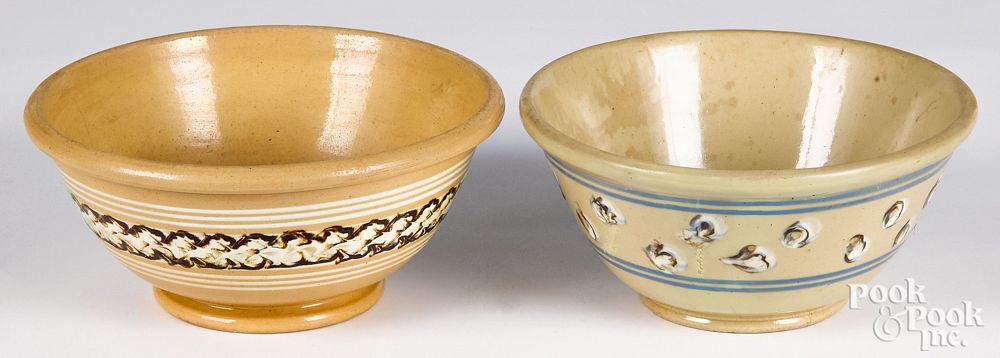 Appraisal: Two mocha decorated yellowware bowls Two mocha decorated yellowware bowls