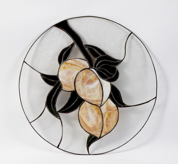 Appraisal: Large and Elegant Leaded Glass Rondel of an Orchid Bloom