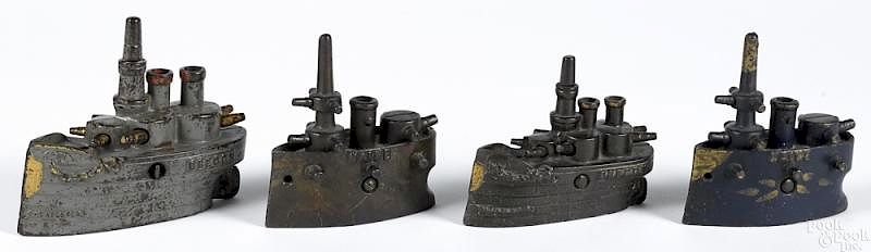 Appraisal: Four cast iron battleship still banks Four cast iron battleship