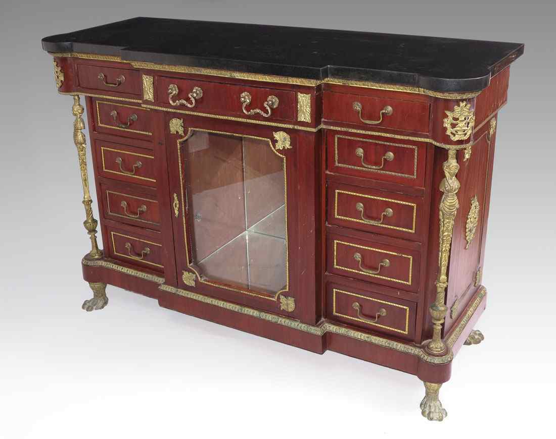 Appraisal: GRANITE TOP FRENCH STYLE ORMOLU CABINET Black granite top with