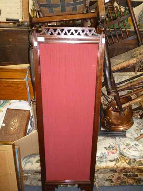 Appraisal: A SMALL EDWARDIAN MAHOGANY THREE FOLD UPHOLSTERED SCREEN high