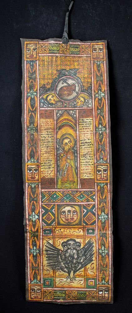 Appraisal: th C Ethiopian Painted Leather Scroll of Healing East Africa