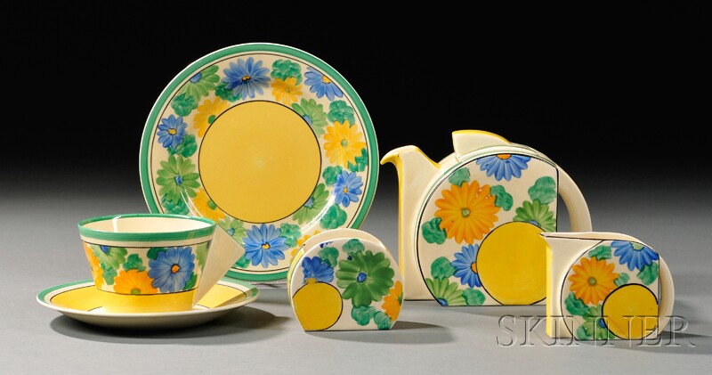 Appraisal: Five-piece Clarice Cliff Bizarre Ware Partial Tea Set England th