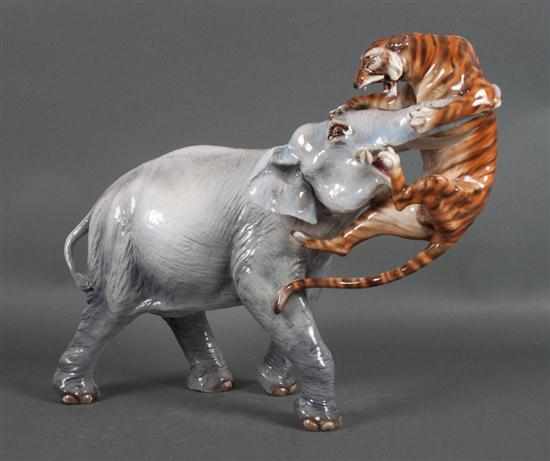 Appraisal: Italian ceramic figural group of a tiger and an elephant