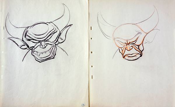 Appraisal: Seven Walt Disney preliminary drawings of Chernabog from Fantasia pencil