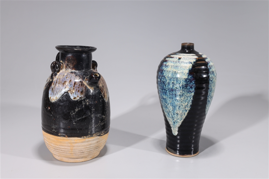 Appraisal: One glazed ceramic meiping vase with blue black and white