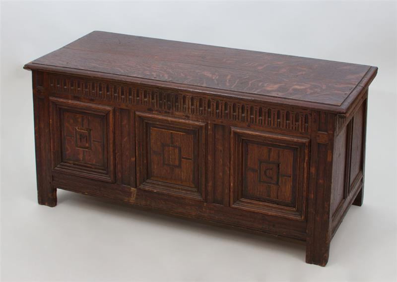 Appraisal: English Oak Paneled Blanket Chest Carved with initials 'M' and