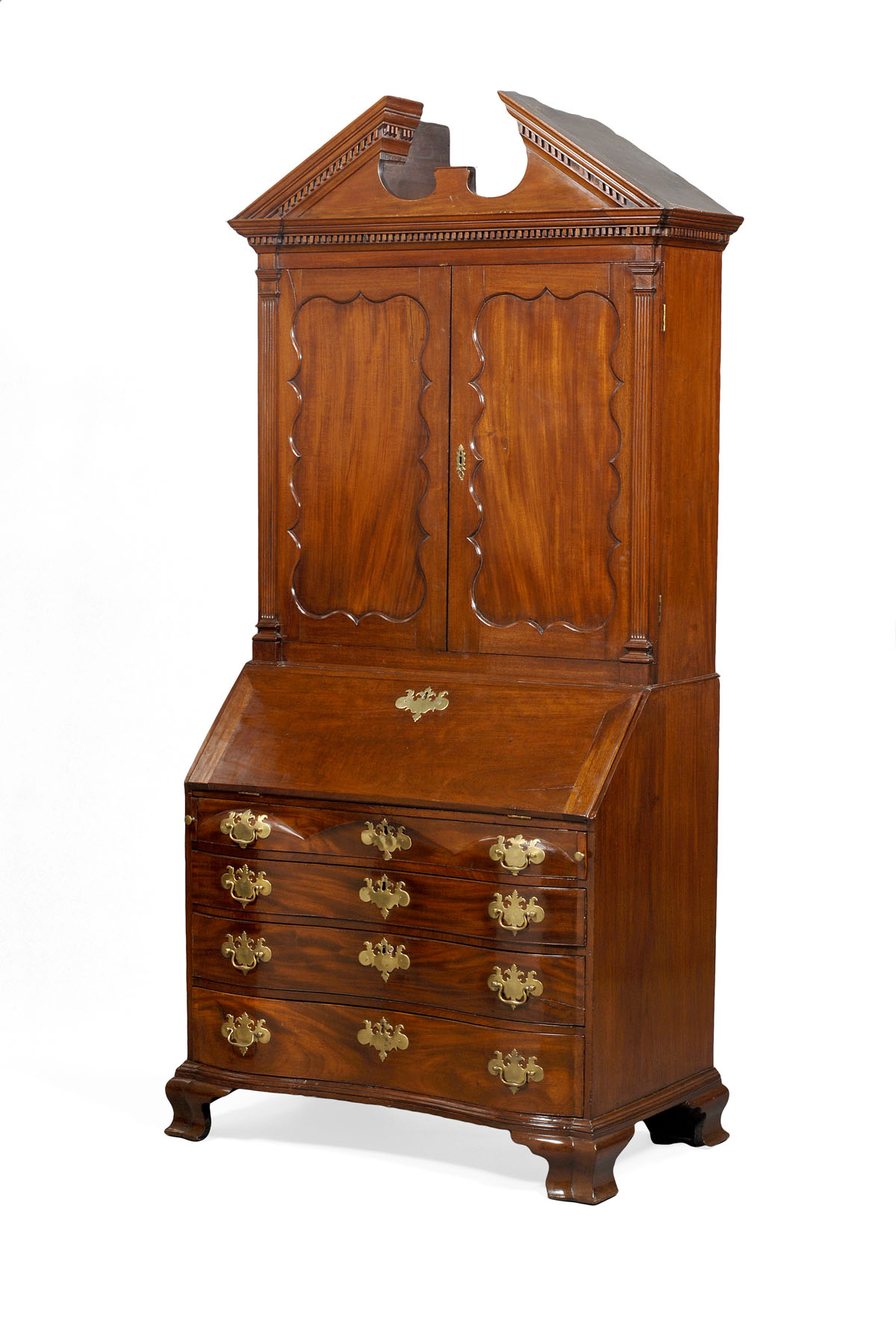 Appraisal: MASSACHUSETTS CHIPPENDALE MAHOGANY REVERSE SERPENTINE FRONT SECRETARY In two parts