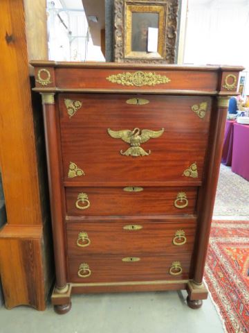 Appraisal: French Mahogany Secretaire ormoulu mounts drop front inner compartments drawers