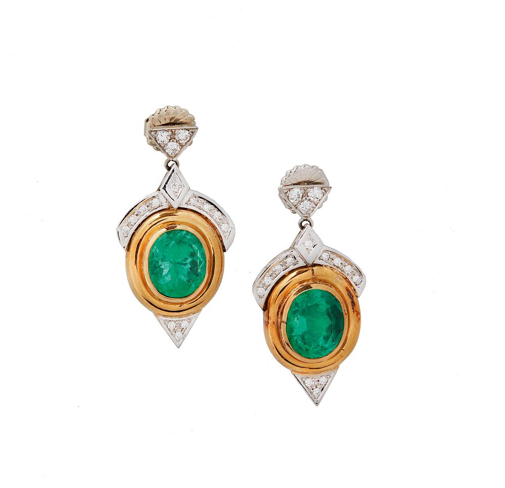 Appraisal: k Emerald Diamond Earrings Pair of k emerald diamond earrings