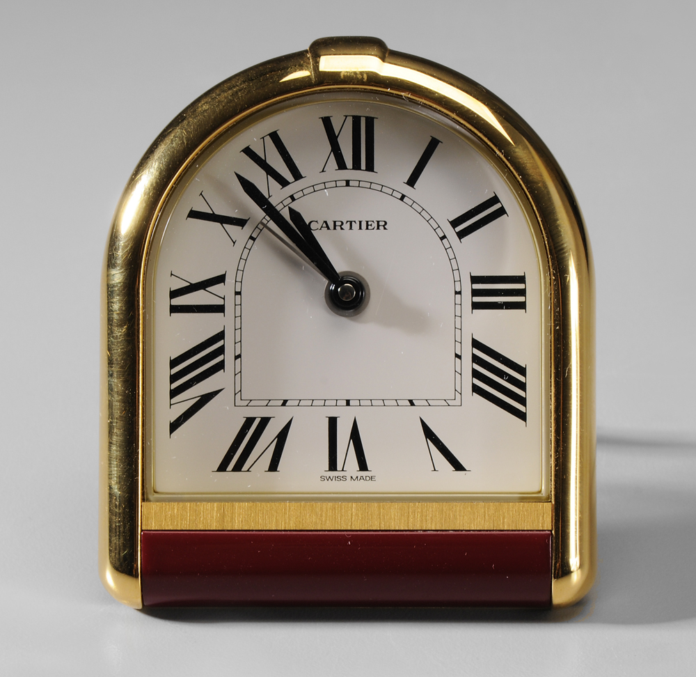 Appraisal: Cartier Desk Clock Swiss th century domed brass frame with