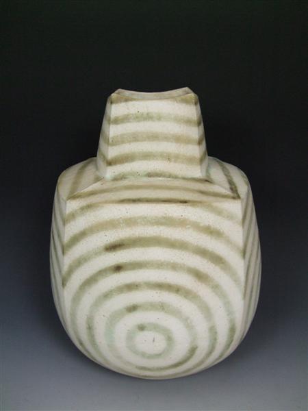 Appraisal: JOHN WARD BORN SQUARED OVOID VASE S coiled stoneware tapered