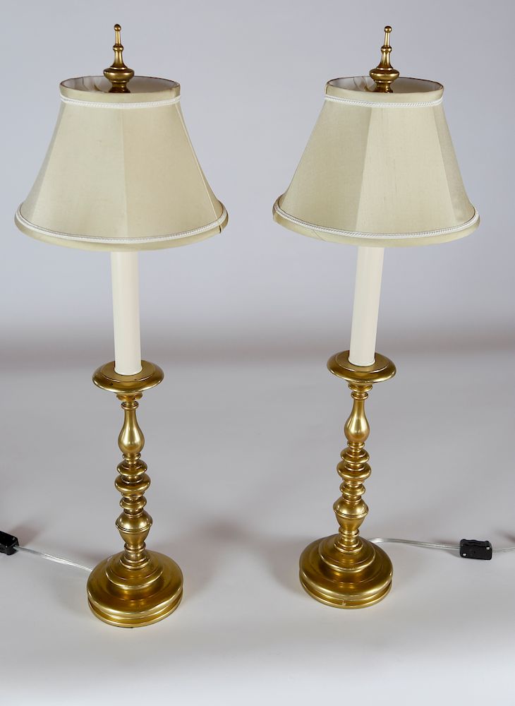 Appraisal: Pair of Brass Candlestick Electrified Lamps Exclusive on Bidsquare Pair