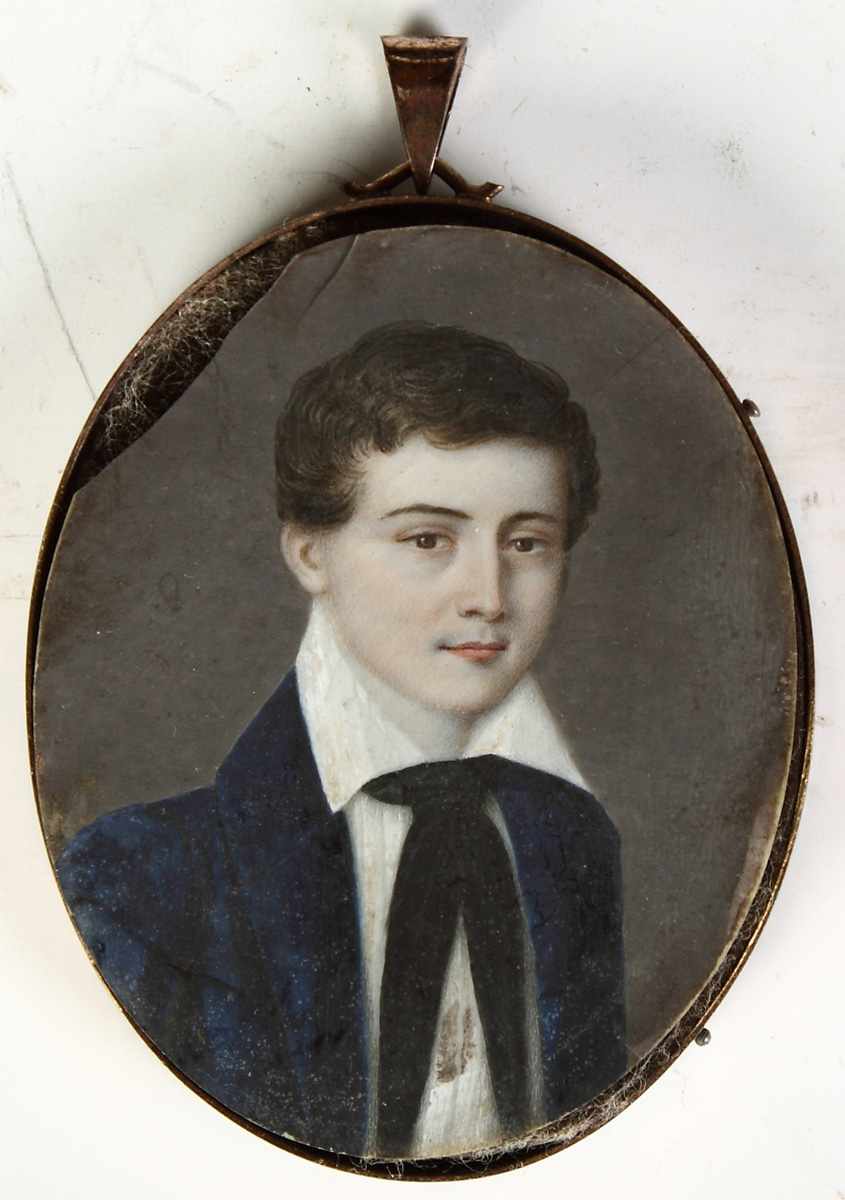 Appraisal: Miniature Portrait on Ivory of Young Boy w Coat Condition