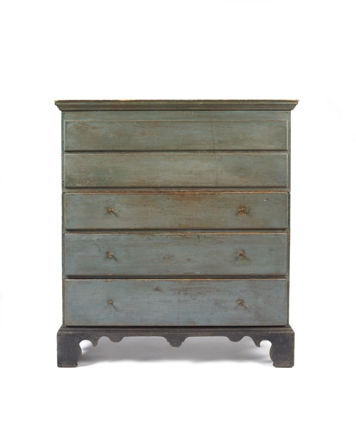 Appraisal: NEW ENGLAND BLUE PAINTED PINE THREE-DRAWER BLANKET CHEST PROBABLY CONNECTICUT