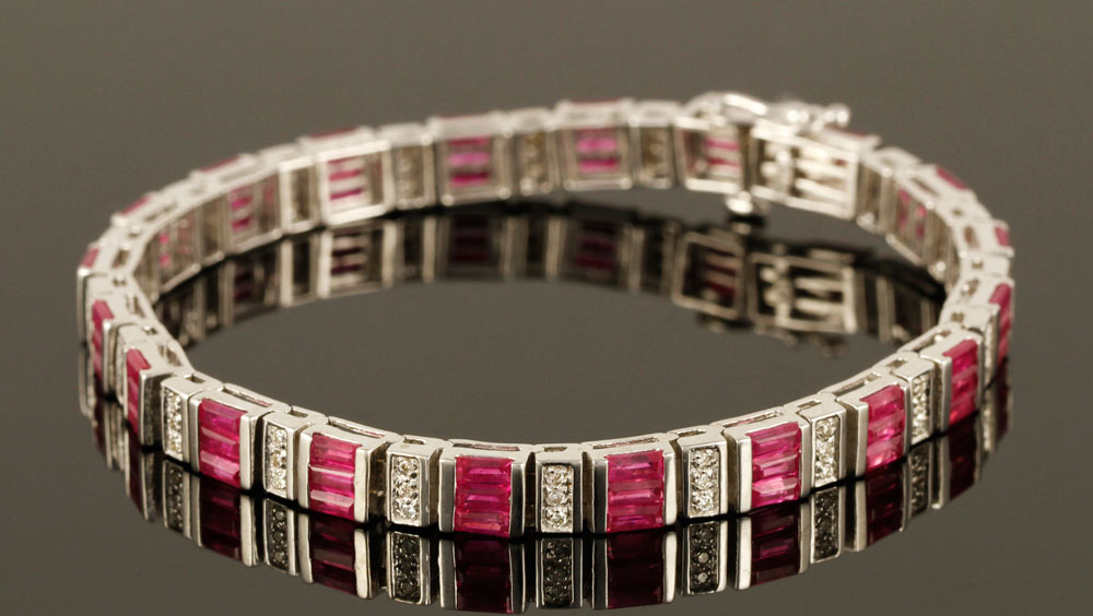 Appraisal: - K White Gold Diamond and Ruby Bracelet K white