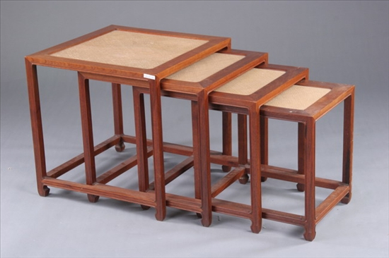 Appraisal: FOUR CHINESE ROSEWOOD NESTED SQUARE LOW TABLES th century -