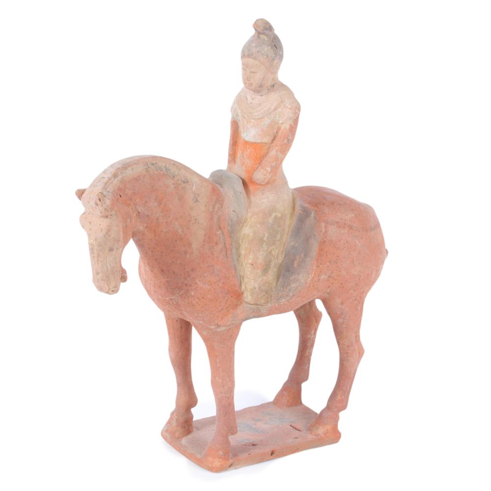 Appraisal: CHINESE TANG DYNASTY EARTHENWARE POTTERY FUNERARY HORSE AND RIDER H